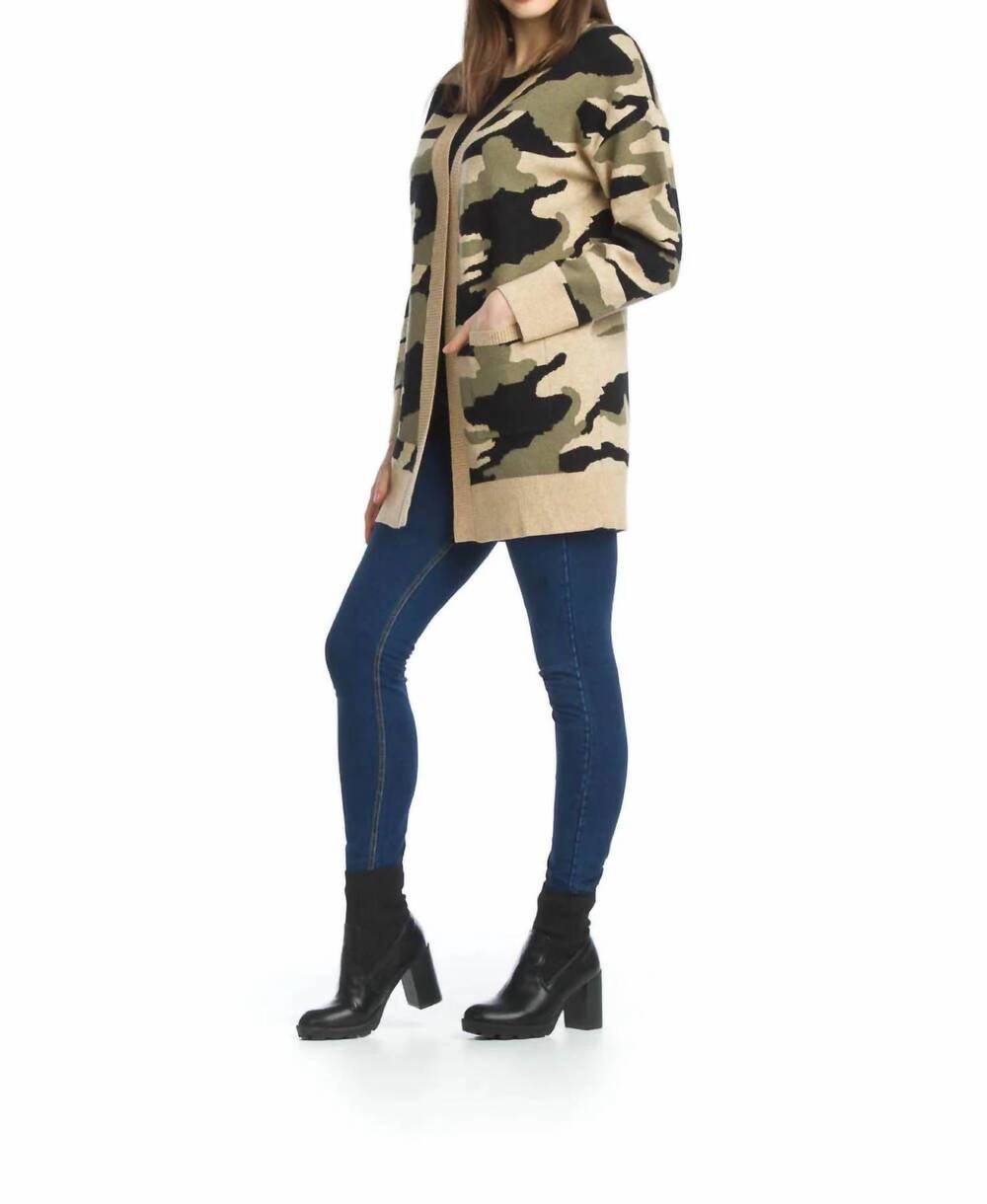 NEW PAPILLON camo open cardigan with patch pockets in beige